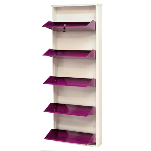 Image of DELITE KOM 24 Inch Wide, 5 Shelf Metal Shoe Rack Wall Mounted for Home with Central Lock Holds Upto 15 Shoes or 25 Slippers Pair | 1 Year Warranty | (67 x 24 x 5 Inch, Ivory Violet) DIY Space Saving