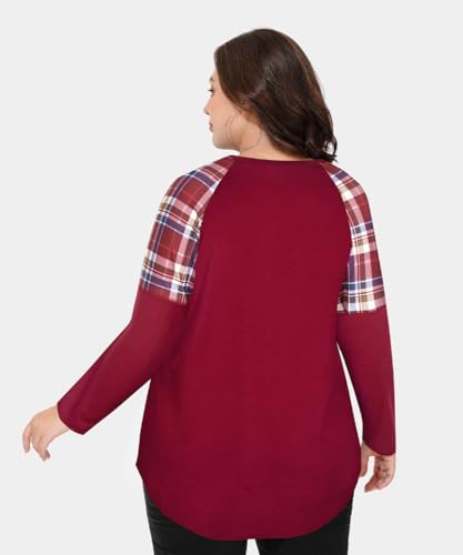 Image of CARCOS Plus Size Tops for Women Color Block Flower /Striped /Camo Crew Neck Long Sleeve Tee Shirt