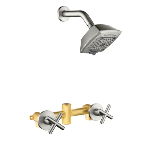 2 Handle Shower Faucet Set 6-Spray Shower Head and Handle Set Shower Trim Kit with Rough-in Valve Bathroom Shower Faucet Valve Trim Kit Brushed Nickel