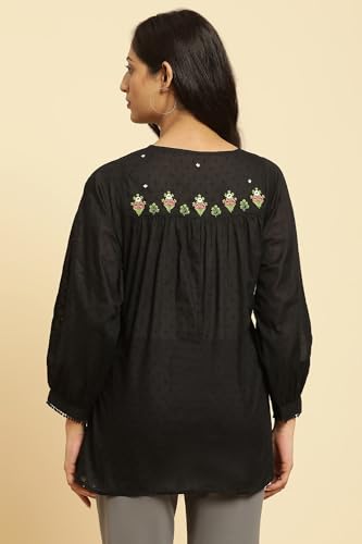 Image of W for Woman Black Floral Embroidered Western Top