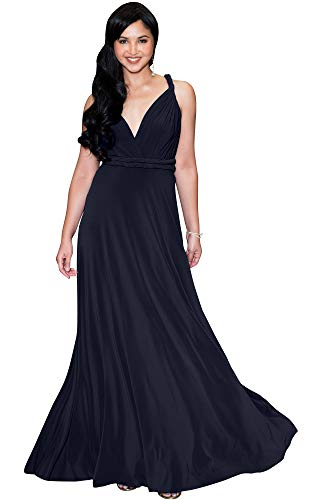 KOH KOH Petite Womens Long Bridesmaid Multi-Way Wedding Convertible Wrap Infinity Cocktail Sexy Summer Party Formal Prom Transformer Gown Gowns Maxi Dress Dresses, Dark Navy Blue XS 2-4