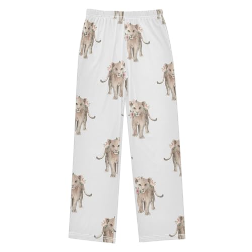Lion Watercolor Boys Pants Boys Athletic Pants Long Pant for Boywith Pockets Wide-Leg Size 6-14Y