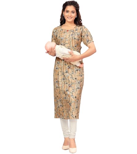 Image of RITIJYA Poly Cotton Straight Feeding Kurtis for Women with Zip | Maternity Kurta for Nursing & Pregnancy