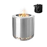Relaxdays Feuerschale ohne Rauch, Edelstahl, HxD 36 x 38 cm, Aschebehälter & Tasche, rauchfreie Feuerstelle, schwarz