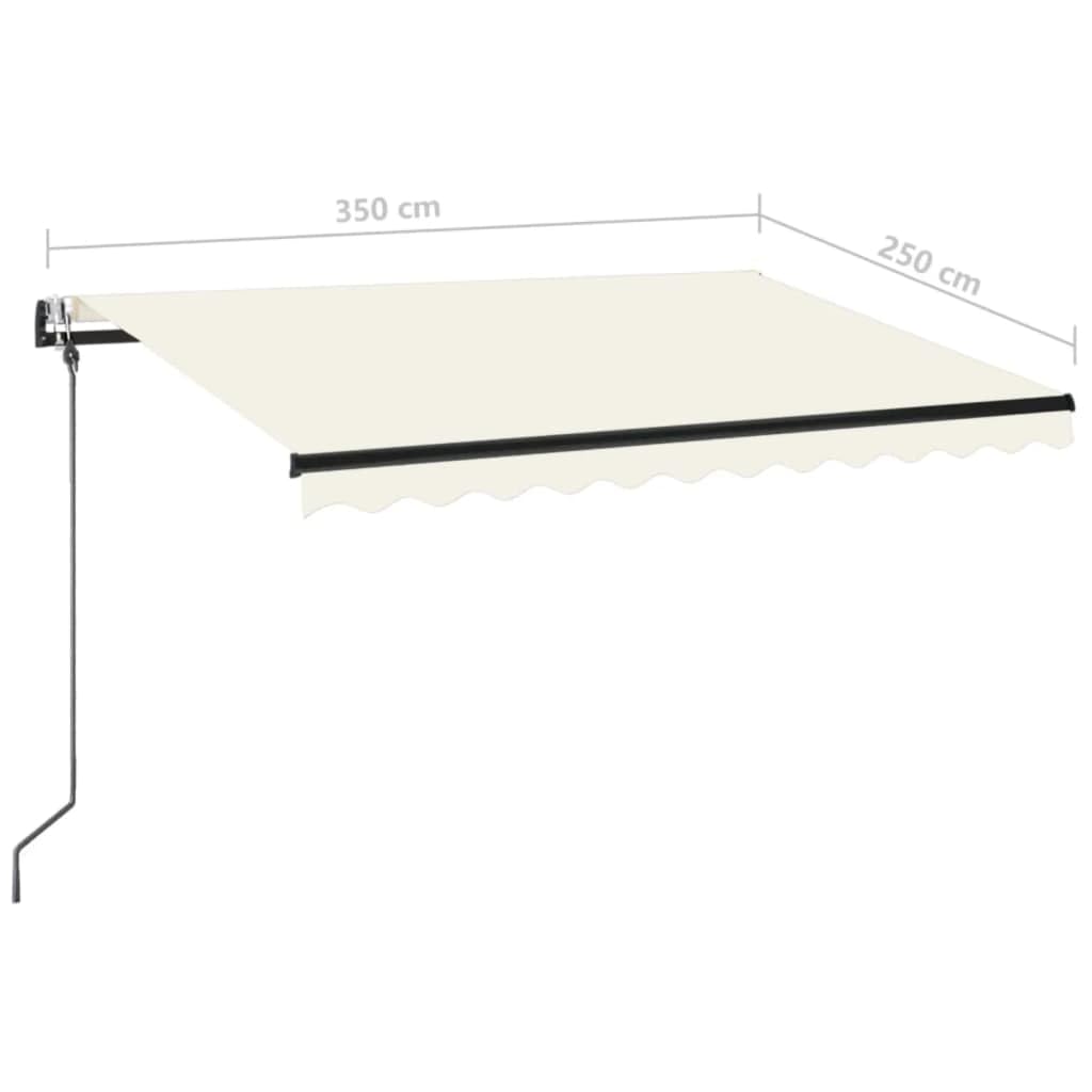 Toldo articulado automático con iluminación LED y sensor de viento, 350 x 250 cm, color crema, marco de aluminio con recubrimiento de polvo, protección solar resistente a los rayos UV y al