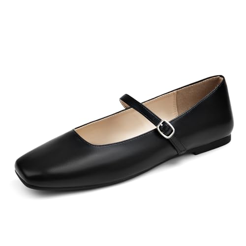 Soesyi Women's Mary Jane Ballet Flats Square Toe Ankle Strap Shoes for Women Adjustable Buckle Soft Dressy Party Wedding,Size 06,Black PU by Soesyi - Used condition - Image 3