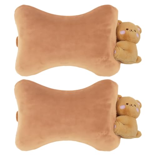 Vestamore 2 almohadas para reposacabezas de coche, cojines universales de espuma viscoelástica con bonito diseño de oso, color marrón
