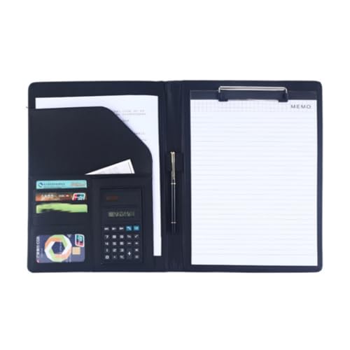 バインダー、A4多機能フォルダー、二つ折りPUレザーバインダー、会議パッドフォルダー、フォルダー、デスクマット署名フォルダー、二つ折りフォルダー、オフィス用品 (ブラック)