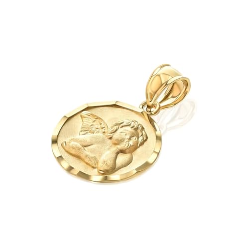 Ioka - 14K Gold Guardian Angel Pendant – Real Cherub Charm – Confirmation Christening Baptism Jewelry Gift - Catholic Christian Keepsake - Religious Necklace Accessory (10mm and 14.5mm)2