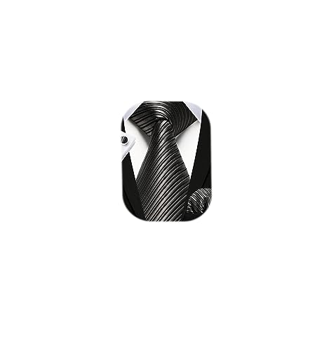 Image of HISDERN Mens Ties Set Stripe Plaid Ties for Men and Pocket Square Cufflinks Formal Silk Necktie Wedding Business