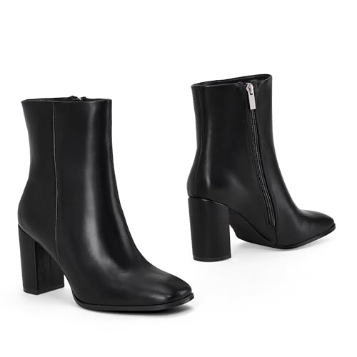 Elisabet Tang Women Ankle Boots 3 Inch Chunky Heel Side Zipper Ankle Booties with Square Toe4