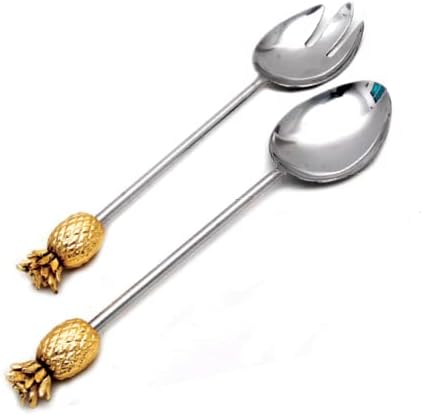 India Handicrafts Piña - Juego de 2 cubiertos de metal para ensalada (13 pulgadas)