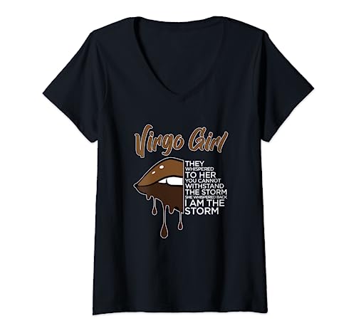 Vierge Signe Zodiaque Fille Mélanine Lèvres Femmes Noires T-Shirt avec Col en V
