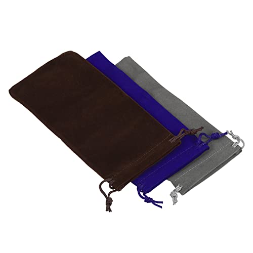 PATIKIL 巾着ギフトバッグ 17x8 cm 3個 ソフトフランネルクロス 収納ポーチ ジュエリー メガネ 結婚式用 ブラウン ダークブルー グレー