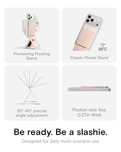 Image of MOFT Phone Tripod Wallet for iPhone, Mulit-Angles, Lightweight & Portable Phone Stand, MOVAS Vegan Leather Magnetic Wallet, Strong Magnets, NFC Card Holder,Travel Essential, Peach pink(With Card Slot)