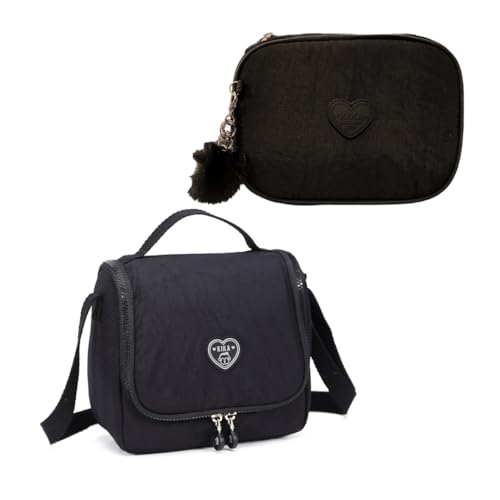 Kit Escolar Juvenil Lancheira Térmica e Estojo Box Organizador Crinkle Kika (Preto)