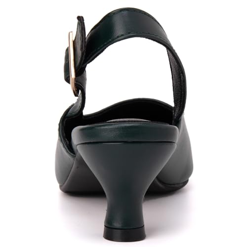 Women's Elegant Poined Toe Mid Block Heel Pumps Slingbacks Heeled Dress Shoes with Solid Color4