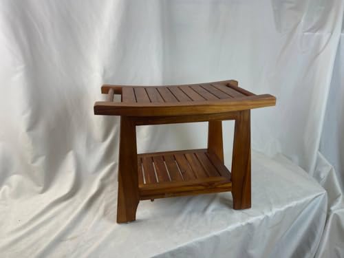 Tinamo Teak Wood Shower Benches for Inside Shower - Wooden Shower Stool Waterproof for Shaving Legs - Bench Seat with Storage Towel Shelf for Bathroom - Chair Spa Bath (22