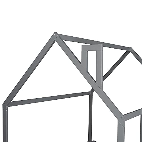 Nishore Full Size Wood Bed House Bed Frame With Fence, For Kids, Teens, Girls, Boys Gray （Slats Are Not Included #TOP2