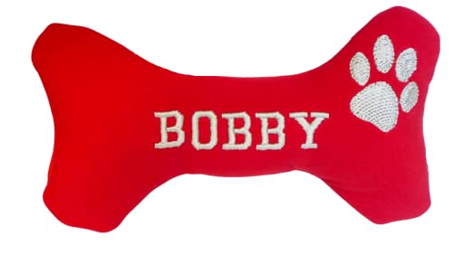 Handmade Welpen Hunde Spielzeug Hundespielzeug Quitscher Knochen Pfote mit Name Bestickt personalisiert (Blau)