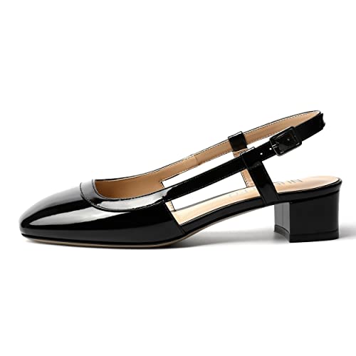 NUMALEO Womens Square Toe Ankle Strap Evening Buckle Patent Cute Chunky Low Heel Pumps Shoes 1.5 Inch2