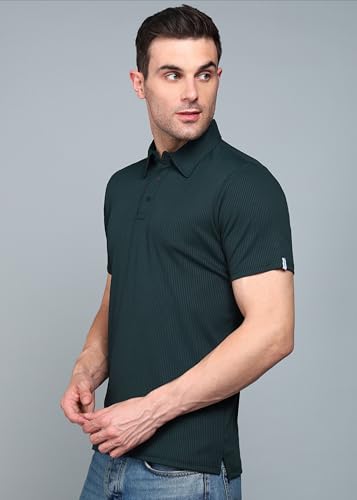 Image of INKKR Men Soild Polo Neck Texture T-Shirt
