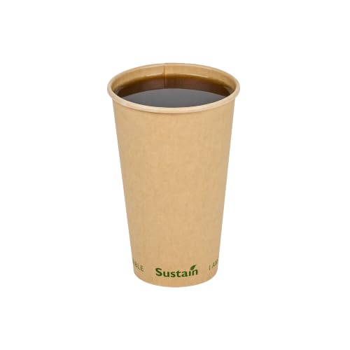 Image of Restaurantware-Sustain 16 Ounce BPI-Certified Hot Cups, 1000 Single Wall Coffee Cups - Lids Sold Separately, Leakproof PLA Coating, Compostable Kraft Paper Cup, For Hot Or Cold Drinks