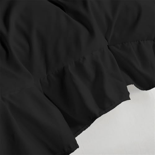 Ruffle Frills Bedding Set Black Duvet Cover Set,Soft Microfiber,Zipper Closure and 2 Pillowcases,King 220x230 cm
