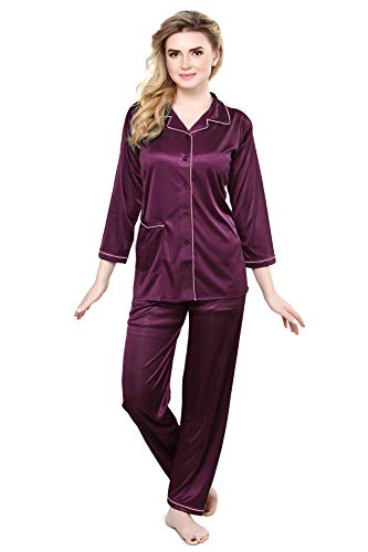 Image of TIGYWIGY Women's Satin Plain /Solid Top and Pyjama Set Pack of 1