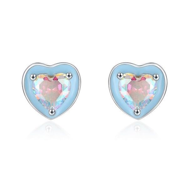 925 Sterling Silver Orecchini Donna Pale Blue Love Stud Orecchini Delicato Smalto Gioielli per Uso Quotidiano Un regalo per lei