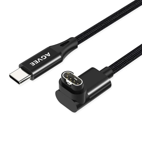 AGVEE 2 Pack 3.3ft Charger for Garmin Watch USB C L-Shape Charging Cable for Fenix Forerunner Vivoactive Instinct Venu Tactix Approach D2 Quatix Series Right Angle Braided Black