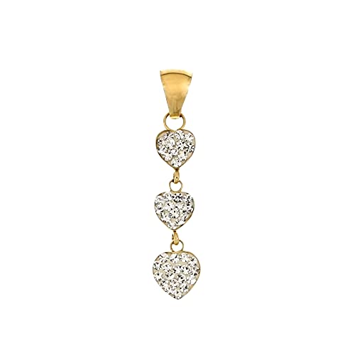 CIONDOLO TRIS IN ORO GIALLO 18 KT CUORE E ZIRCONI + COLLANA LACCIO IN OMAGGIO