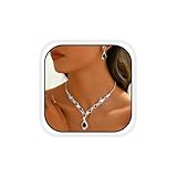 Fashband Bridal Necklace Set Silver Pendant Earrings Set Bride Wedding Jewelry Sets Rhinestone Prom Necklaces Accessories for Women (Black)
