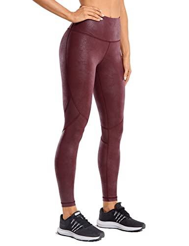 CRZ YOGA Women's Faux Leather Workout Leggings 25 Inches - Mesh Tight Yoga Athletic Pants with Drawcord Matte Coated Thousands of Red Colour XX-Small