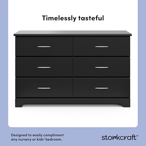 Storkcraft Brookside 6-Drawer Dresser (Black) – GREENGUARD Gold Certified, Black Dresser for Bedroom, Kids & Nursery Storage Chest, Safety Interlocking Drawers, Pre-Installed Tracks, Kids Chest