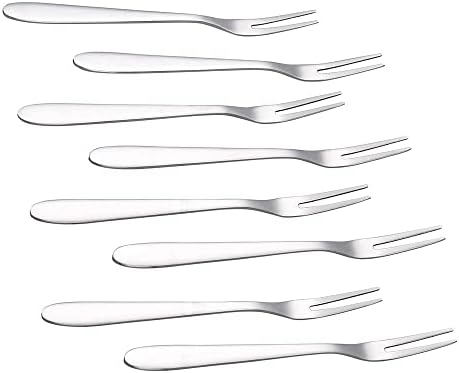 8 Pieces Stainless Steel Forks 2 Prong Tasting Appetizer Forks Mini Fork Set Dessert Pastry Appetizer Forks Fruit Forks for Home Restaurant BuffetStainless Steel Forks