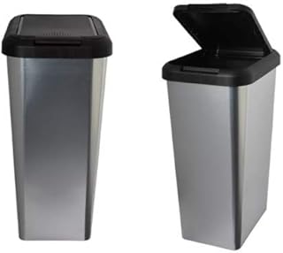 KetoPlastics 45 Liter 45 Litre 45L SILVER IML TOUCH & LIFT RECTANGLE SWING KITCHEN WASTE RUBBISH RECYCLE BIN