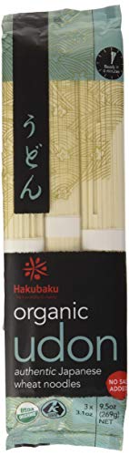 Hakubaku Organic Udon Auténticos fideos de trigo japonés, sin sal añadida, 9.5 onzas