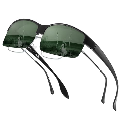 Image of Trysee Polarized Fit Over Glasses Sunglasses for Men Women with Semi Rimless Frame & UV Protection Lenses TS1218M