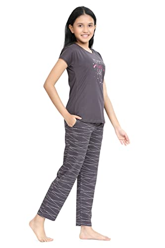 Image of Kids Night Suit for Girls - Cotton Set of Pyjama & T-Shirt Sleepwear - Lightweight & Comfortable Night Wear for Kids