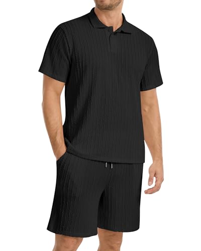 LVCBL Homme Ete Casual Tenue Hawaïenne Légère Survêtement Vetement Homme Ete Tracksuit pour un Usage Quotidien et Les Vacances Noir XL