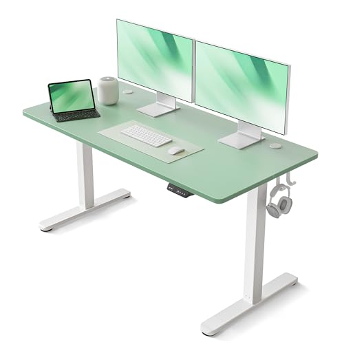 Image of FEZIBO Electric Standing Desk, 55 x 24 Inches Height Adjustable Stand up Desk, Sit Stand Home Office Desk, Computer Desk, Green