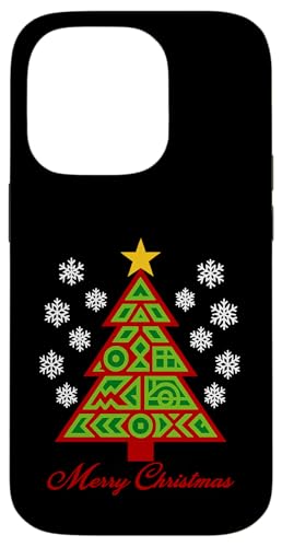 幾何学模様、赤、緑、クリスマスツリー、抽象的な数学とAIにインスパイアされたデザイン。 スマホケース iPhone 14 Pro 用