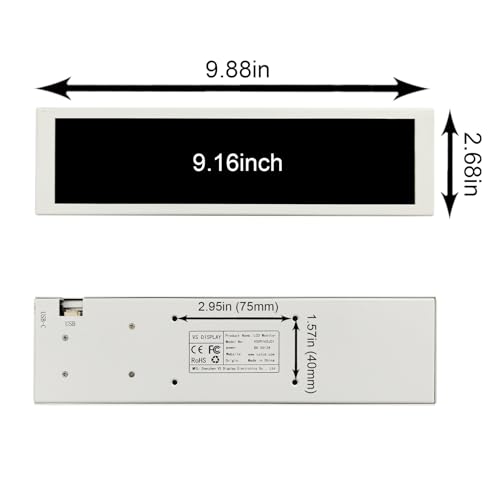 Image of VSDISPLAY 9.16'' 1920x462 IPS PC Case LCD Screen with Theme Editor,White | Small Stretched Bar Monitor,Secondary Display for Monitoring Computer Temp RAM CPU GPU Data