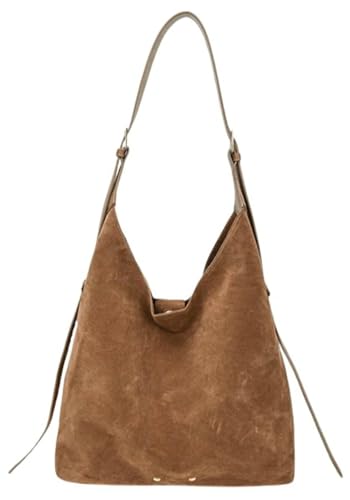 Brown Suede Bucket Bag for Women Slouchy Hobo Bag Retro Shoulder Handbag Work Tote Bag Crossbody Satchel Purse