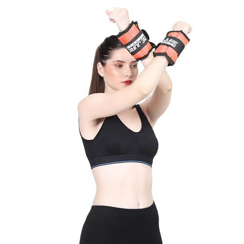 Image of De Jure Fitness Adjustable Ankle & Wrist Weights Pair (1KG x 2) for Men & Women | Strength Training, Walking, Running, Workout, Yoga | Comfortable, Durable | Orange - 2KG