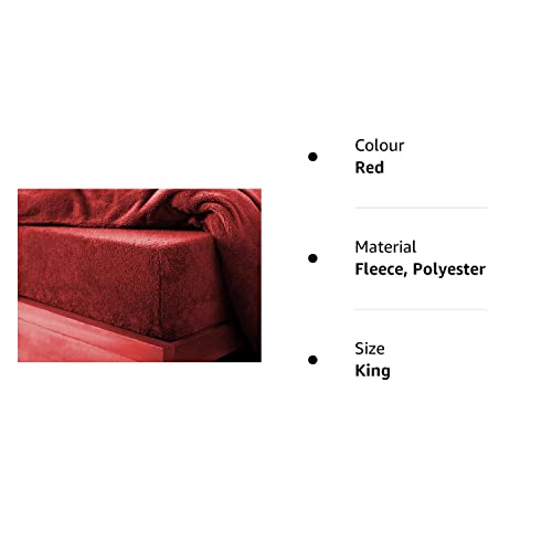 Glamptex Deep 30CM Teddy Bear Fur Sherpa Fleece Fitted Sheet, Single Double King Super (Red, King) - Image 2