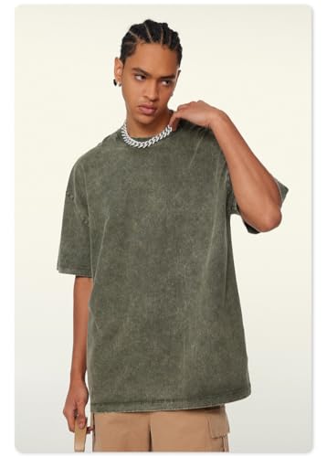 3 Pcs Oversized T-Shirts Heavy Cotton Washed Summer Vintage Tee Loose Fit Short Sleeve Casual Shirts for Men Women (K,2XL) — view 2