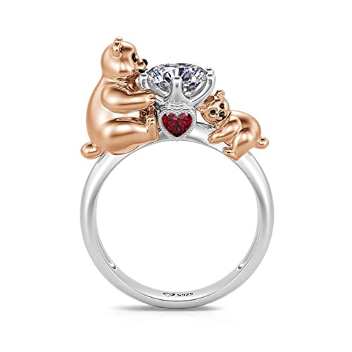 Jeulia Hug Me Animal Round Cut Sterling Silver Ring for Women Mother Band ring for Wife Daughter Mom Engagement Wedding Anniversary Christmas Mother's Day with Jewelry Box