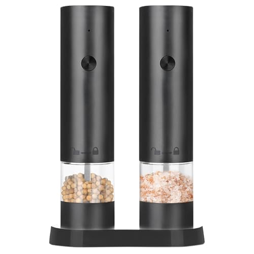 Juego de molinillo de pimienta eléctrico – Molinillo de especias automático para LED 10 x 7 x 19,5 cm, herramienta para moler botellas | cocina cocina barbacoa casa pimienta en granos sal marina